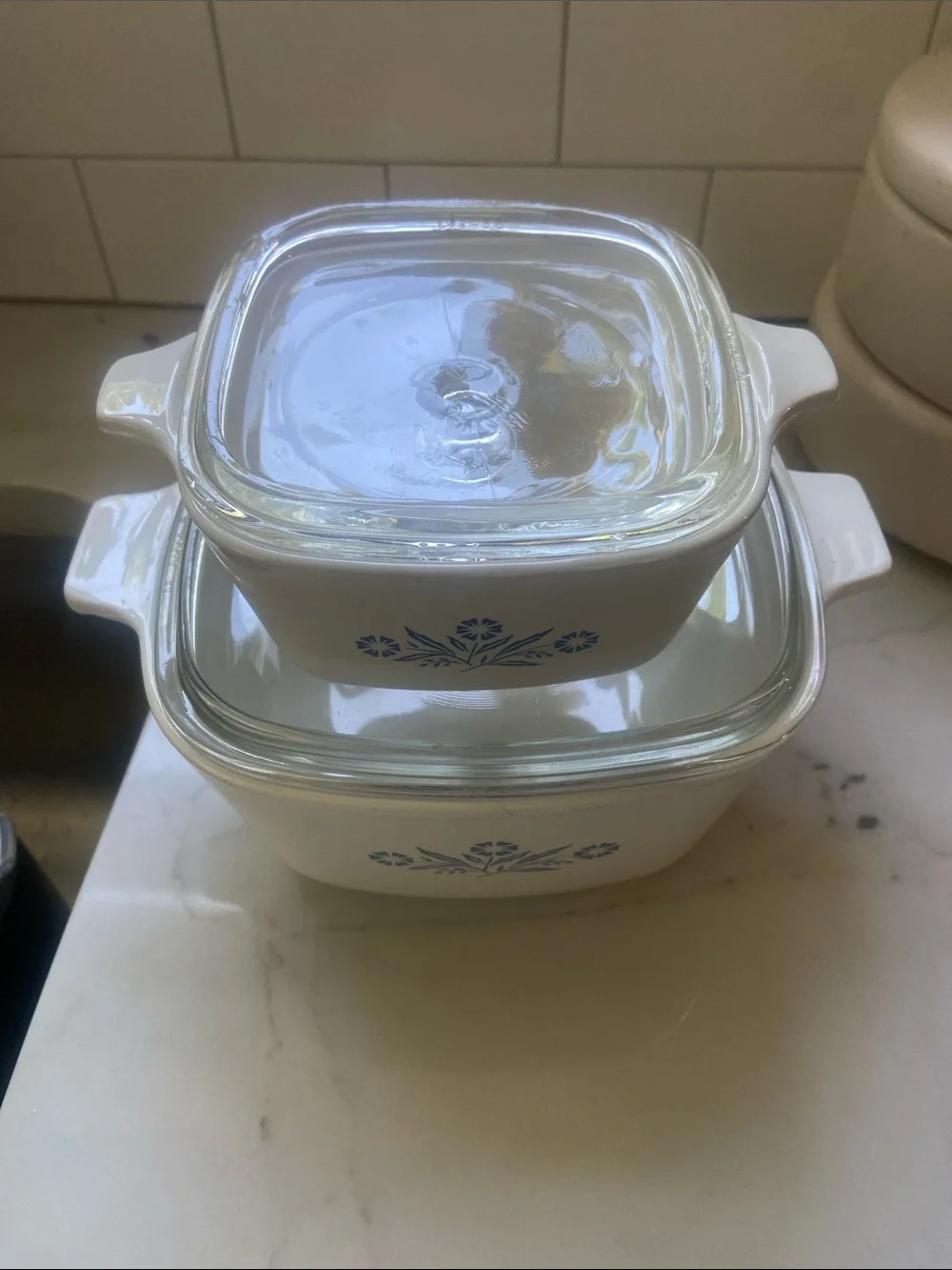 Corningware, blue flower set of two